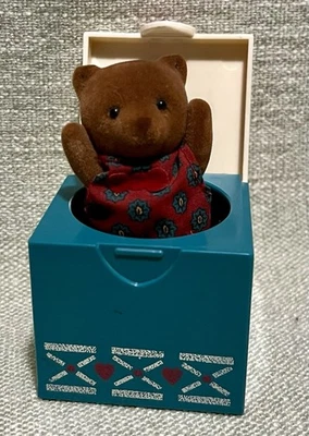 Vtg MCM Flocked Teddy Bear in the Box Pop Up Toy Sponge Stencil Heart Accents - Image 1 of 4
