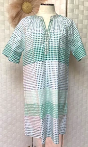 Oliphant Kleid 100% Baumwolle Kurzarm weiß grün blau Print Taschen Knopf L - Bild 1 von 13