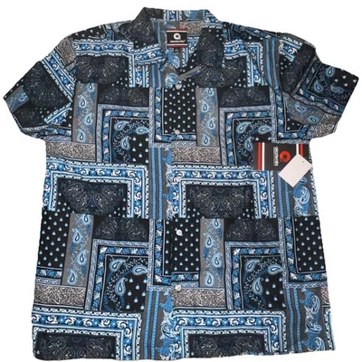 Vtg Akademiks Shirt Mens L Blue Paisley Bandana Print Short Sleeve Button Up NWT - Image 1 of 4