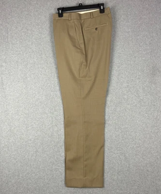Pantalones de vestir Kenneth Cole New York para hombre planos rectos marrón lana preppy 42x32 * Foto 1 de 4