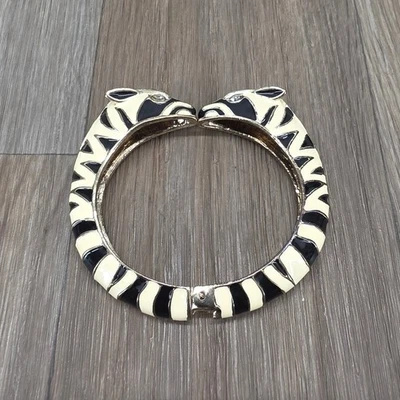 Stella Dot Zebra Head Bangle Bracelet Gold Tone Cream Black Enamel Rhinestone - Image 1 of 4