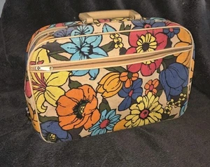 Vintage 1960s Mod Floral TravelCanvas Case Japan 10 X 15"  - Picture 1 of 6