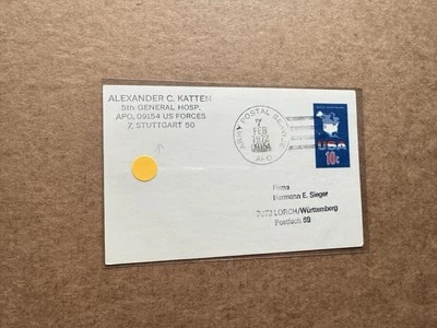 US 1972 Postal Card to Germany #UX59 +APO Chop +Scarce Commercial Use +Genuine - Image 1 of 3