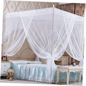 4 Corners Princess Bed Curtain Canopy Canopies for Girls Boys Adults White Full - Picture 1 of 6