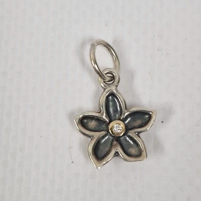 RARO Pandora He Loves Me Flor Colgante Plata Esterlina Oro 14k Diamante ALE 925 Foto 1 de 4