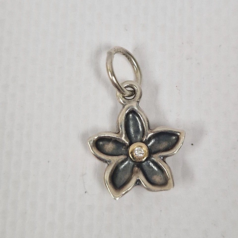 RARO Pandora He Loves Me Flor Colgante Plata Esterlina Oro 14k Diamante ALE 925 Foto 1 de 4