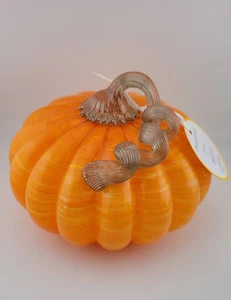 Glas mundgeblasen Kürbis orange großer Glasstiel wunderschön Halloween Herbst Geschenk - Bild 1 von 6