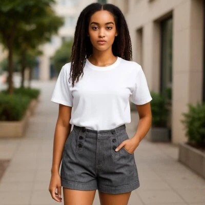 Pantalones Cortos Chinos Maurices Talla 12 Lino Negro Playa Vacaciones Informales Cápsula Básica Foto 1 de 4