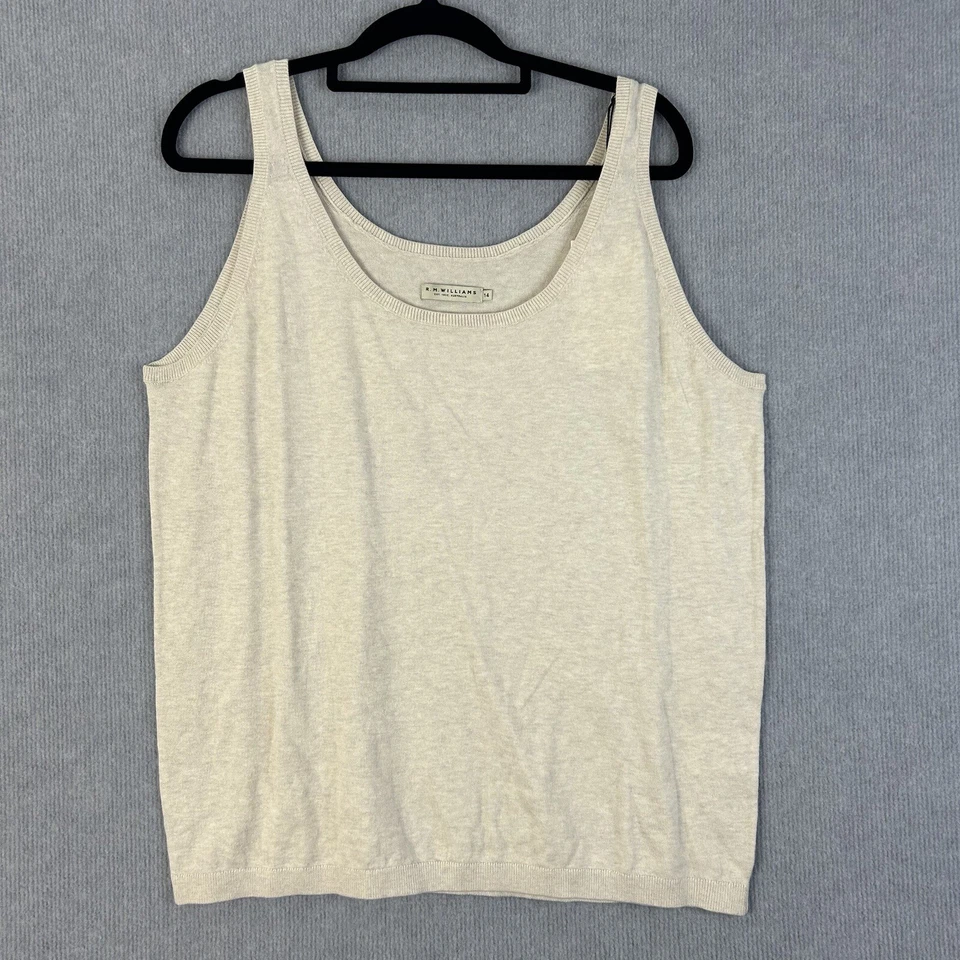 RM Williams Womens Tieri Knit Singlet Size 14 Cotton Cashmere Blend Beige