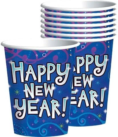 Midnight Festivities Blue Happy New Year's Eve Holiday Party 9 oz. Paper Cups - Image 1 of 1
