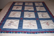 Baby Boy Quilt Little Leaguers One-Of-A-Kind Embroidered Handmade 40"X50"