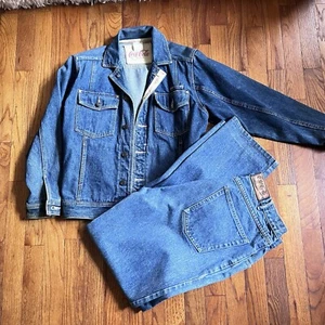 VTG Coke Denim Trucker Blue Jean Jacket W jeans Set Acid Wash - Picture 1 of 15