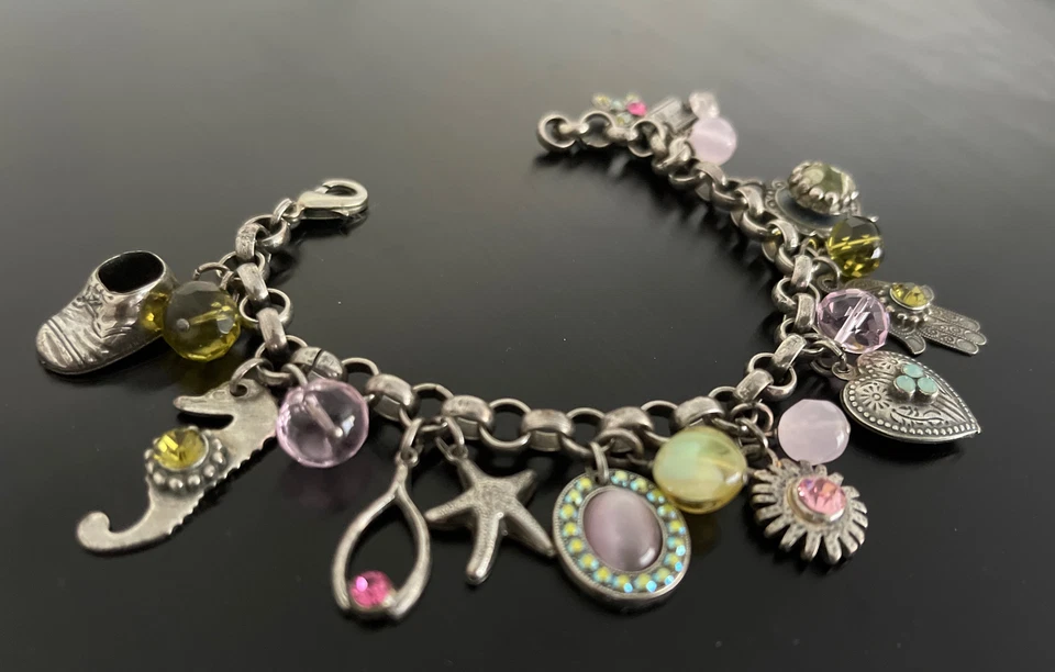 "Pulsera Mariana Charm plata Hamsa estrella de mar caballito de mar corazón flor horquilla 8""" Foto 1 de 1