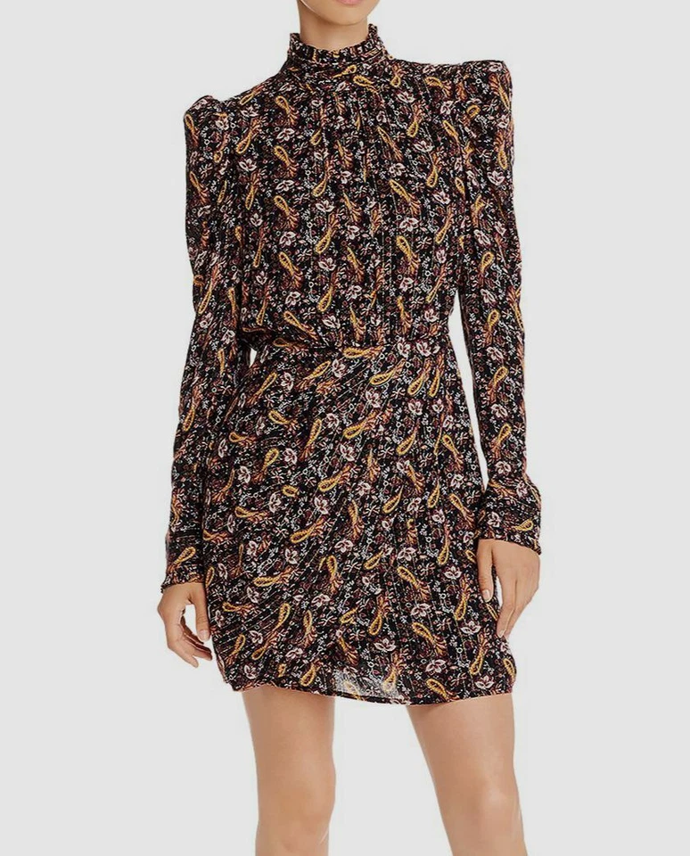 Aqua Womens Black Paisley Mock Neck Faux Wrap Mini Dress M BHFO 5414