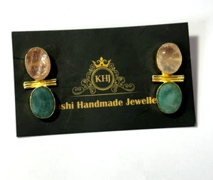 Earring Hanging Natural Rough Gemstone.Oval Shap Beautifull.Statement Earring. - Picture 1 of 20