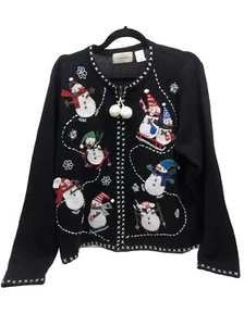 Lemon Grass Sweater Women’s Size XL Christmas Snowmen Cardigan Vintage - Picture 1 of 15