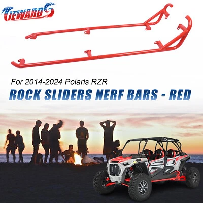 Barras Nerf rojas deslizadores de roca para Polaris RZR XP 4 900 1000 2014-2023 Turbo 4 puertas Foto 1 de 4
