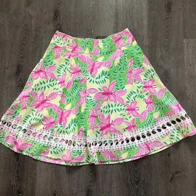 Falda Lilly Pulitzer Mariposa Hoja Forrada Crochet Encaje Línea A Acampanada Cremallera 8 Foto 1 de 4
