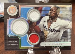 2024 Topps Tribute Triple JAZZ CHISHOLM JR GU Jersey Patch /199! Marlins Yankees - Picture 1 of 3