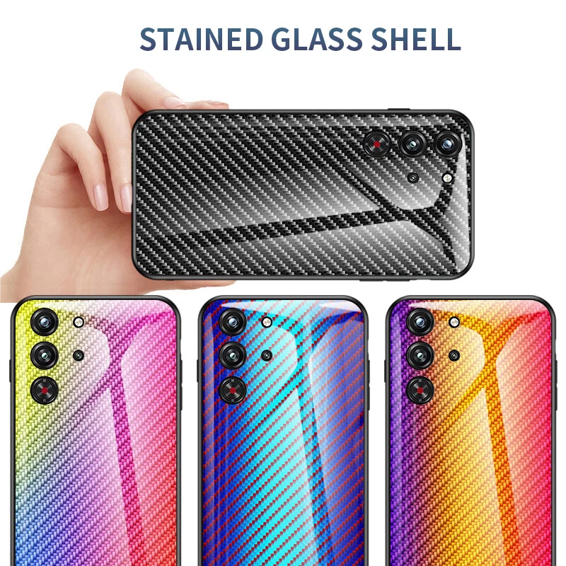 For ZTE nubia Red Magic 10 Pro+ Phone Case Carbon Fiber Glass Shell Soft Cover - Image 1 of 4
