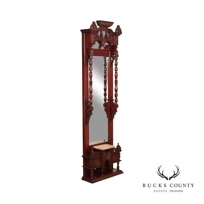 Espejo de salón antiguo victoriano de caoba tallada con movimiento estético Foto 1 de 4