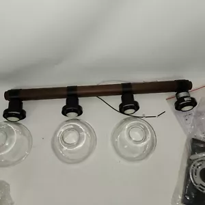 4 Lights Wood Bathroom Vanity Light Fixtures, Farmhouse . One Broken Globe. - Picture 1 of 11