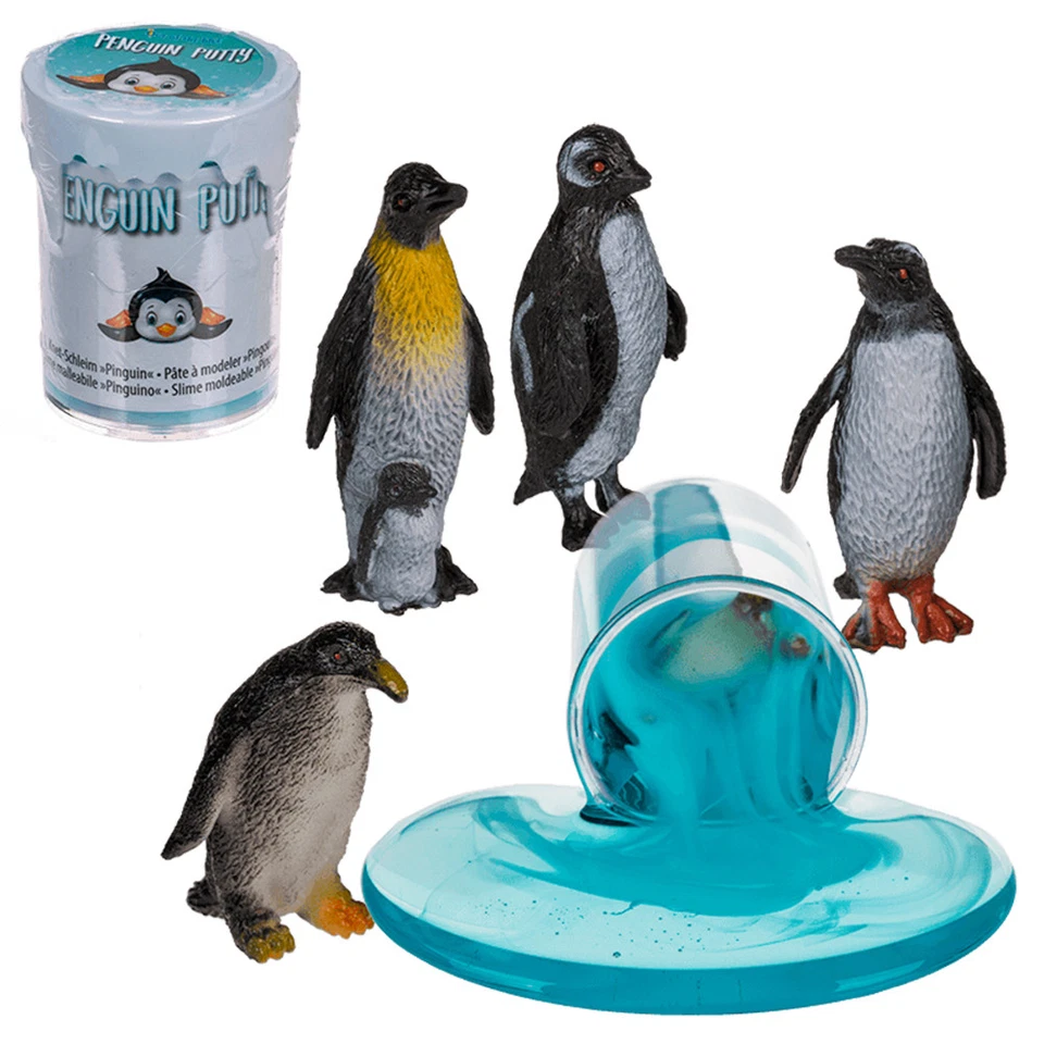 OUT OF THE BLUE KG 4 Dosen Knet Schleim Blau mit Pinguin Figur Glibber Knetschleim Furzschleim