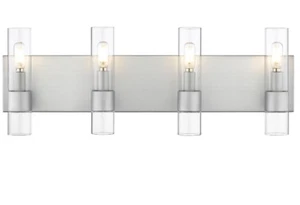 Ove Bennett IV Brushed Nickel + Clear Glass 4-Light Vanity Fixture - Picture 1 of 3