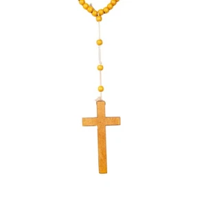 Wooden Cross Necklace Pendant Fancy Dress Nun Monk Vicar Costume Accessory - Picture 1 of 4