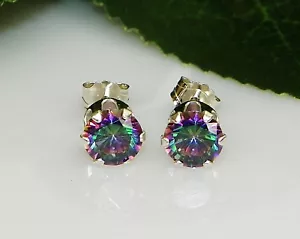 Fire Mystic Topaz Round Sterling Silver Stud Earrings FREE GIFT BOX - Picture 1 of 5