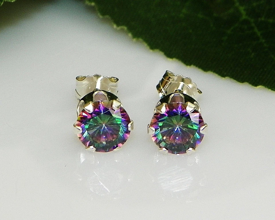 Aretes redondos de plata de ley con topacio místico fuego CAJA DE REGALO GRATIS Foto 1 de 1