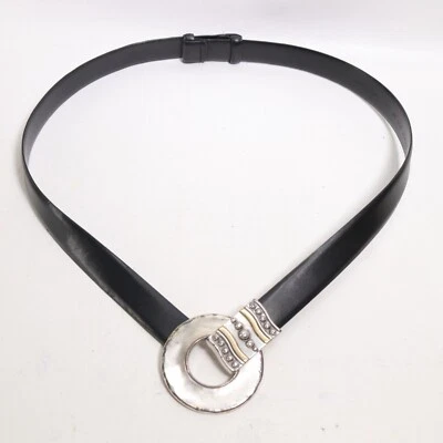 Chicos 连衣裙腰带 Smal 黑色皮革银色黄铜戒指 滑钩扣 — 第 1/4 张图片