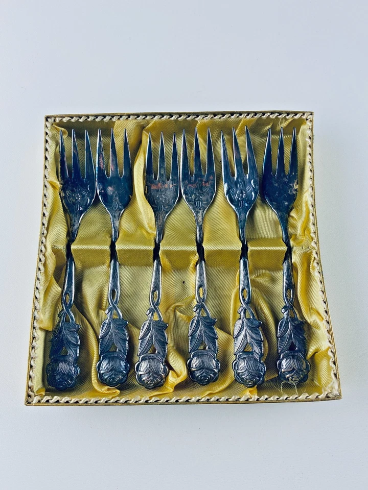 6 Kuchengabeln Hildesheimer Rose B&A90 versilbert in OVP / Guter Zustand^ - Bild 1 von 4