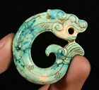 4.8Cm Curio China Türkis Fengshui Drachen Fisch Tier Amulett Anhänger Statue