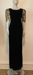 Vintage ALYCE DESIGNS schwarz Samt gold Pailletten Ballkleid Kleid Gr. 4 - Bild 1 von 10
