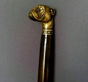 Vintage Brass Handle Wooden Walking Stick Bulldog Head Victorian Gift Cane - Picture 1 of 6