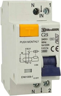 INTERRUTTORE INCASSO DIFFERENZIALE SALVAVITA 1P+N 32A C25 2 MODULI DIN CORRENTE - Immagine 1 di 2