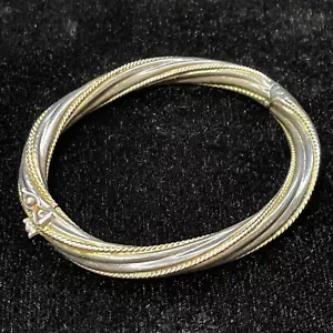 Signed CI 925 Sterling Silver Hinged Rope Bangle Bracelet 7.25” Long 25.2g F6 - Picture 1 of 8