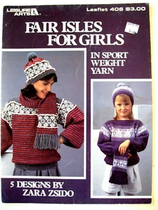Leisure Arts 0406 girl FAIR ISLES sport weight knit patterns 10pg leaflet 1985 - Picture 1 of 4