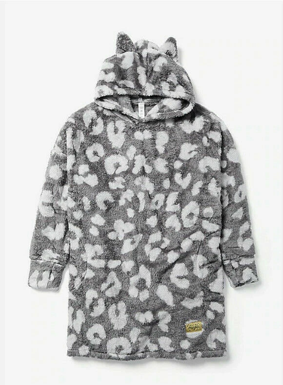 NUEVO CON ETIQUETAS Justice Girls Leopardo Loungie Una Pieza Pijama 8 10 12 14 16 Sudadera con Capucha Manta Foto 1 de 1