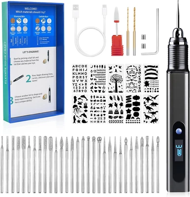 Engraving Pen Kit Rechargeable Cordless Engraver Pen with 33 Bits, 10 Stencils, - Image 1 of 4