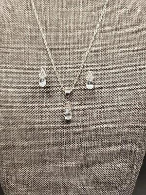 Pendientes y cadena colgante aguamarina azul rodio sobre plata 1,57 ctw Foto 1 de 4