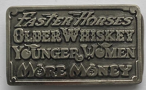 VINTAGE 1977 The Great American Belt Buckle Co Chicago faster horses More Money - Picture 1 of 3