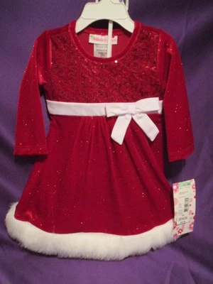 Красное платье 6-9 месяцев 2 шт праздник Рождество Ashley Ann меха блестящий новый с Ярлыками  - Изображение 1 из 4