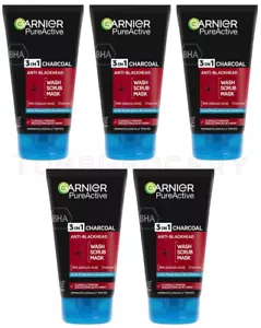 5 GARNIER 3in1 CHARCOAL Anti-Blackhead Wash Scrub Mask 150ml - Picture 1 of 7