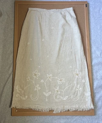 Requisitos Mujeres Falda Midi Mezcla Lino Talla PM Natural Bordada Cuentas Boho Foto 1 de 4