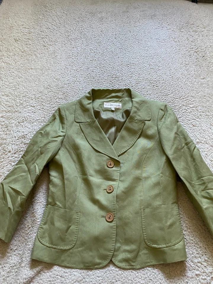 Blazer Jones New York Mujer Mezcla de Lino Manga 3/4 Forrado Muesca Verde Talla 10 Foto 1 de 4