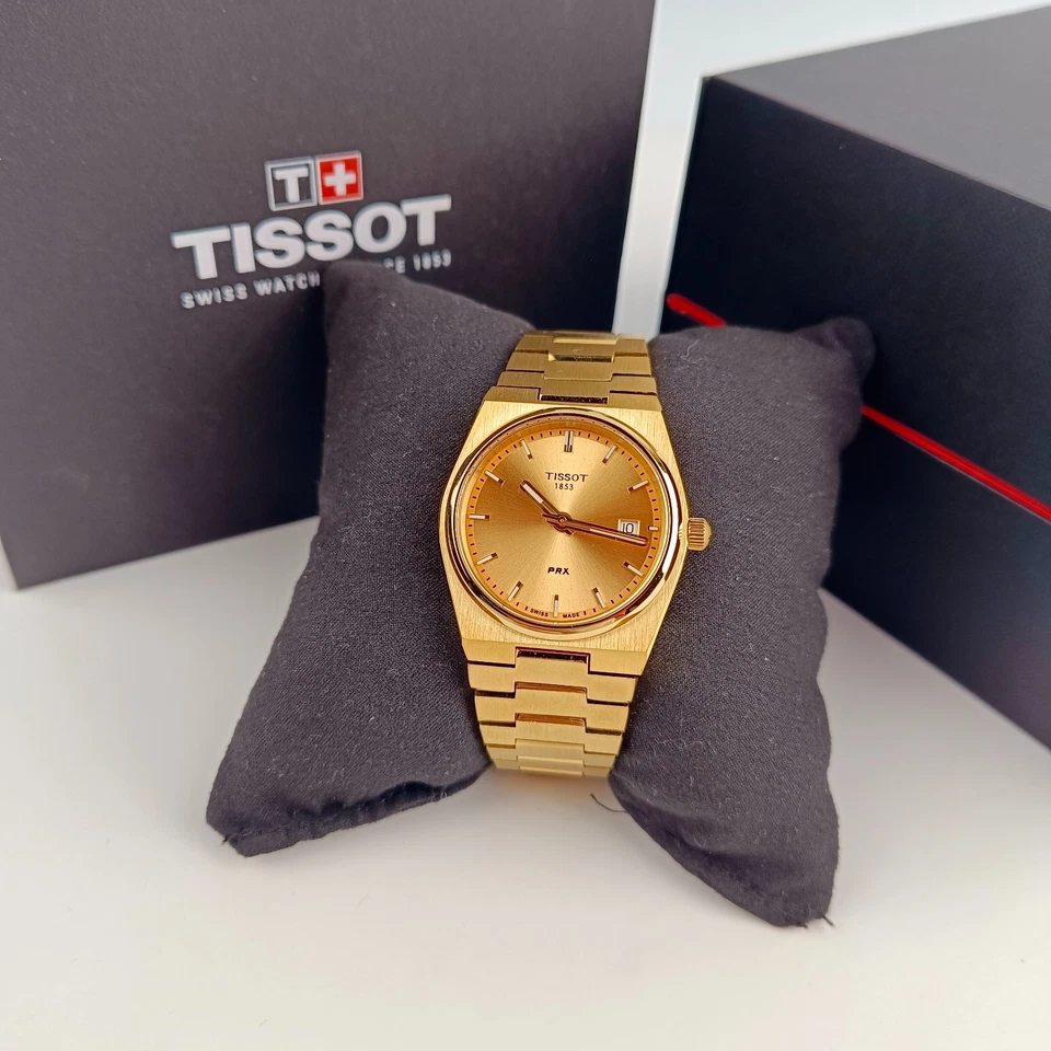 Швейцарские кварцевые часы Tissot PRX 35 мм циферблат цвета шампанского нержавеющая сталь T1372103302100 - Изображение 1 из 4