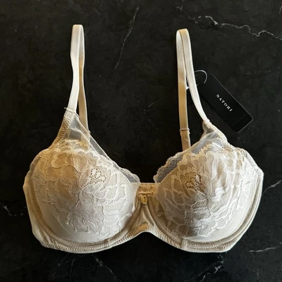 Sujetador con aros Natori Flora Contour beige floral encaje superpuesto ajustable 30DD Foto 1 de 4