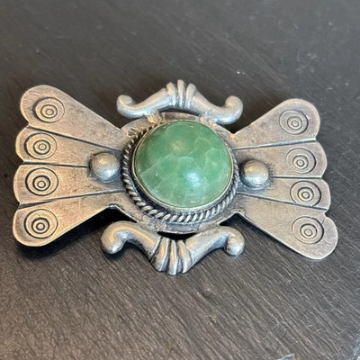 El mejor broche grande de plata esterlina de México de los años 40 cabina enorme ónix verde Q3 Foto 1 de 4